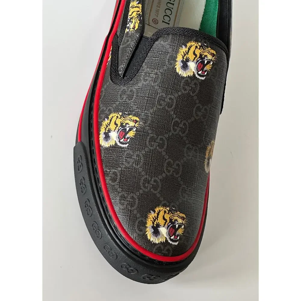 NIB Gucci Men's Low-top Tiger Black Canvas Sneakers 11.5 US (Gucci 11) 699971 IT